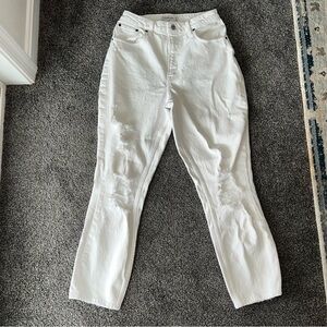 Abercrombie & Fitch White Distressed High Rise Mom Jeans